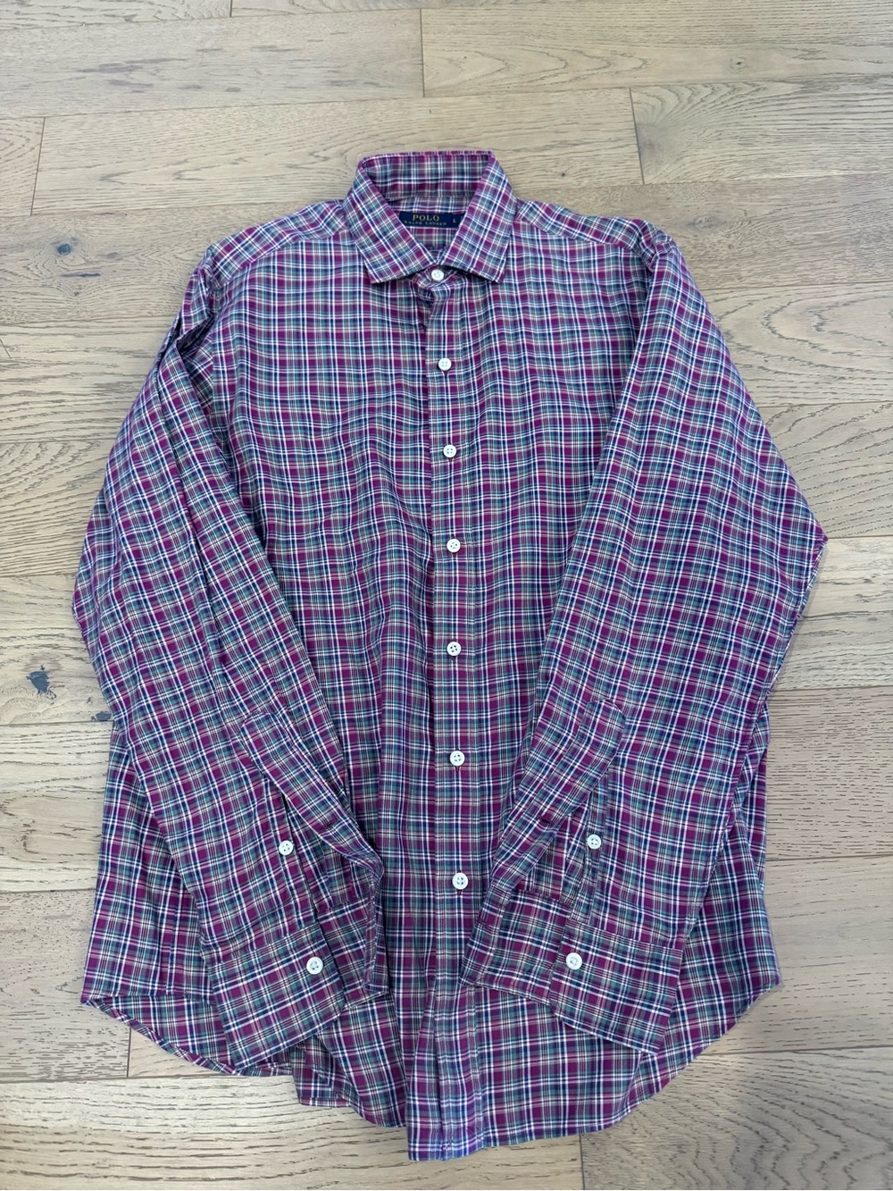 Polo Ralph Lauren Men’s Large Plaid Button Down Shirt Burgundy Green Long Sleeve